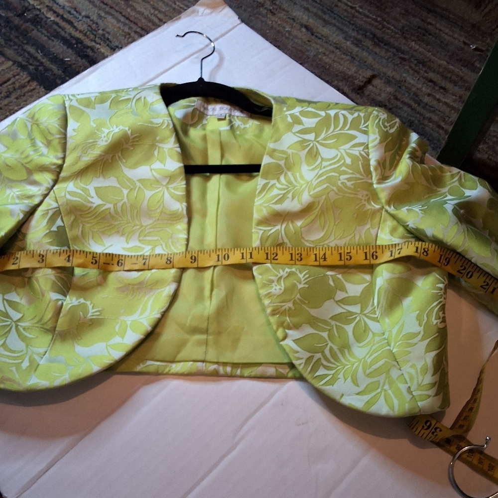 Nipon Boutique Lime Green Jacquard Dress Jacket Set Formal 4 - Picture 13 of 14
